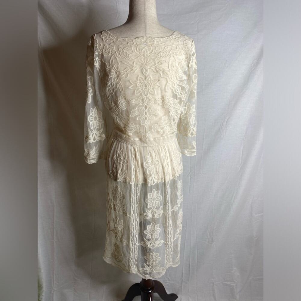 Sundance Lace Midi Dress medium Ivory Floral Sleeveless Sheer Cover Up overlay - Picture 3 of 5